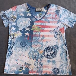 Y2k 00s Patriotic USA Tshirt Red White Blue United States Tee Small Short Sleeve